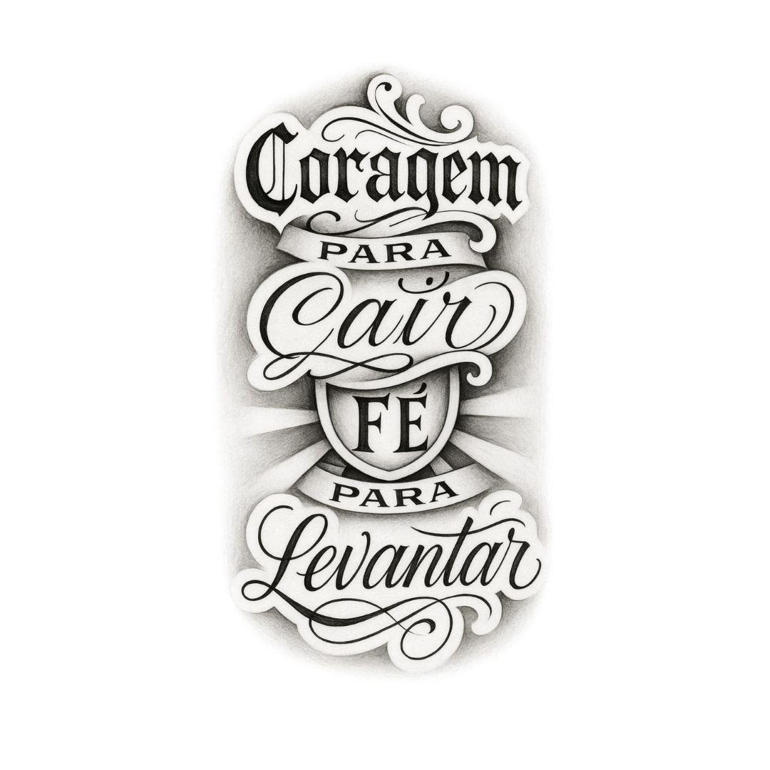 Tatuagem Lettering "Coragem para cair Fé para levantar"