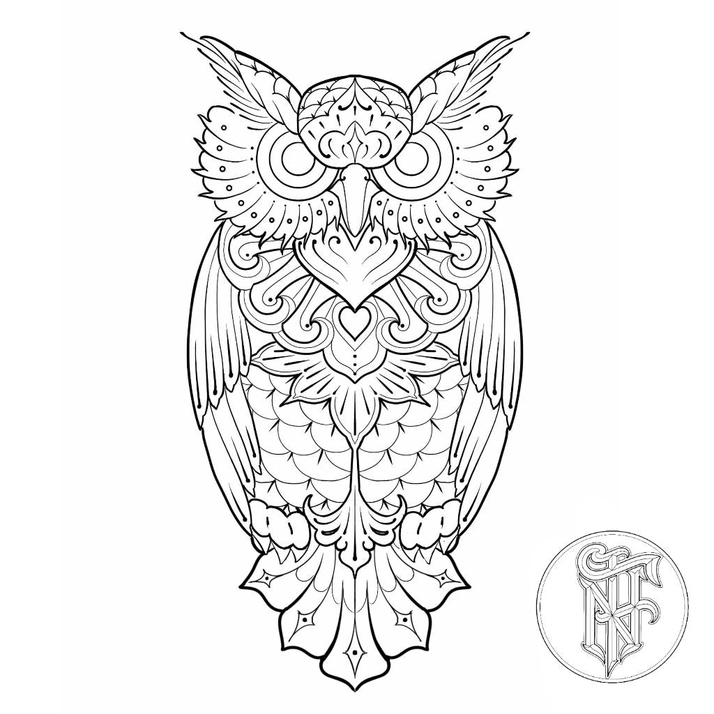Tatuagem Fine Line Coruja Geométrica