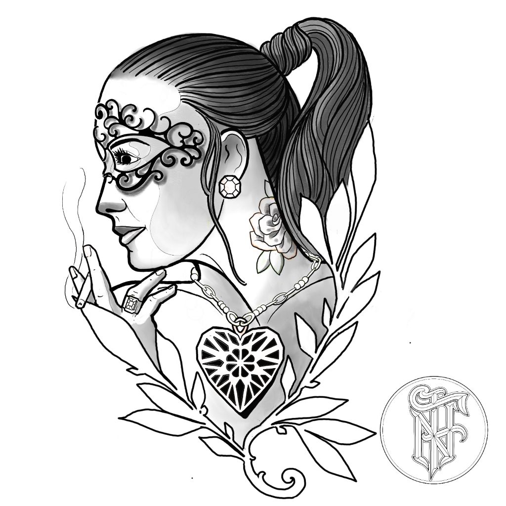 Tatuagem Black Work Mulher Baile de Máscaras