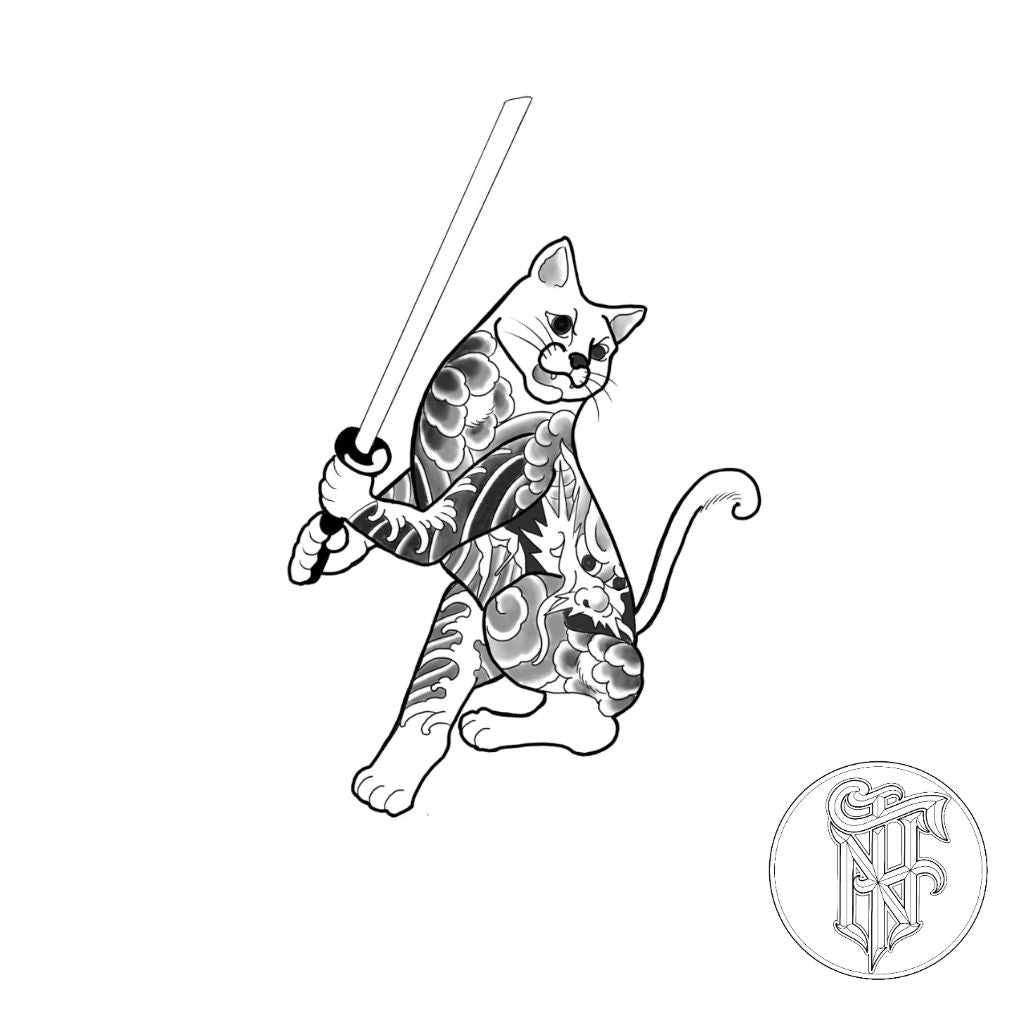 Tatuagem Oriental Gato Samurai