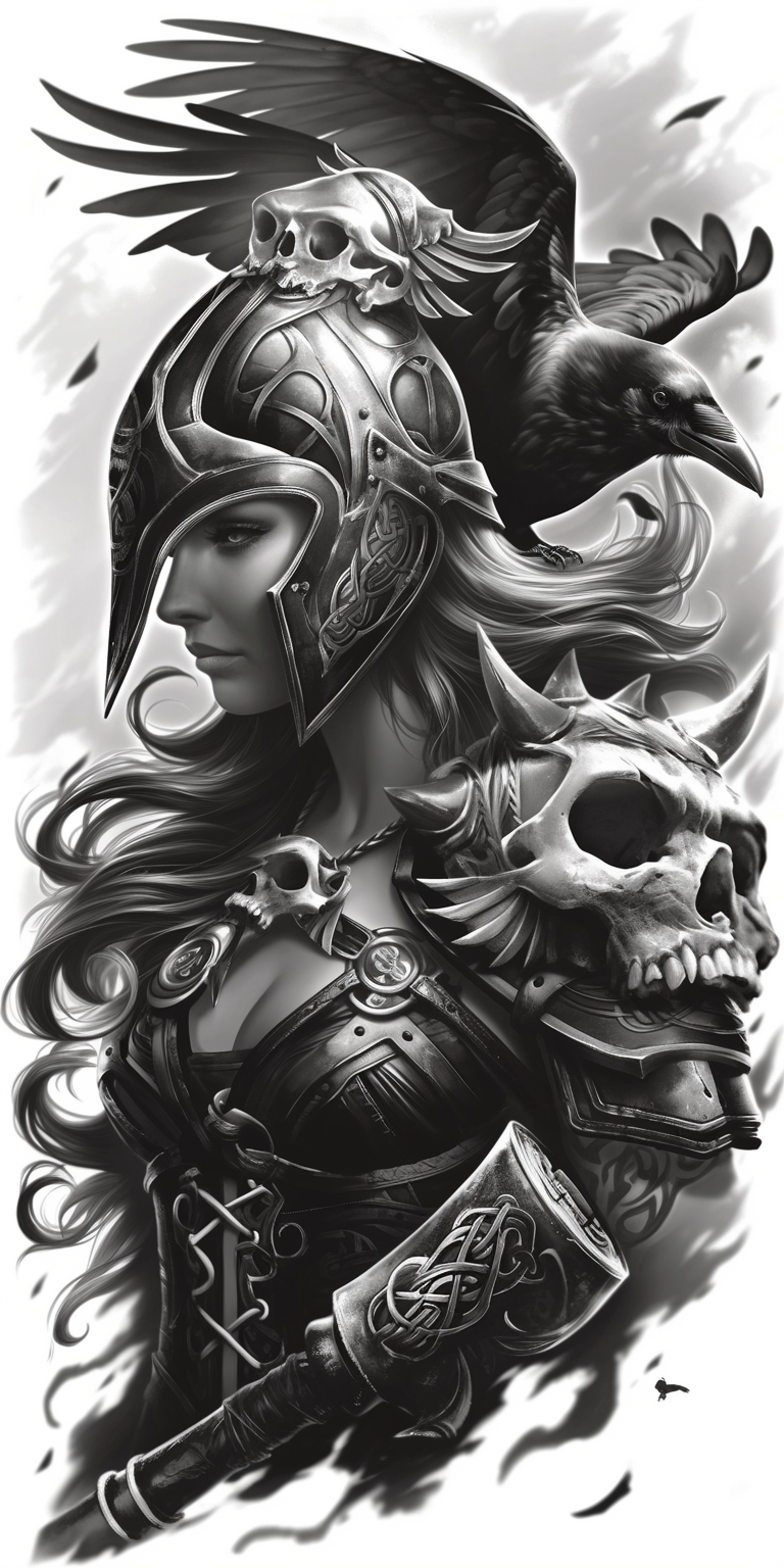 Tatuagem Realismo Black Work Valkiria #6
