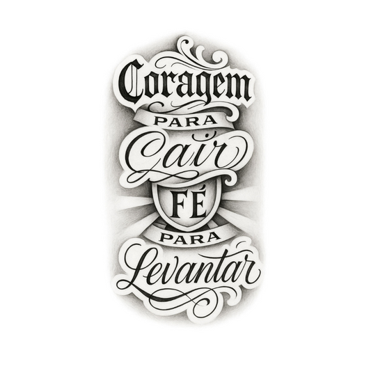 Tatuagem Lettering "Coragem para cair Fé para levantar"