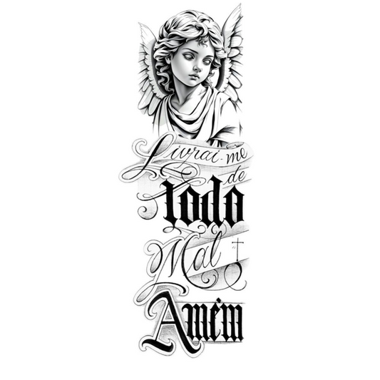 Tatuagem Leterring "Livrai me de todo mal amém"