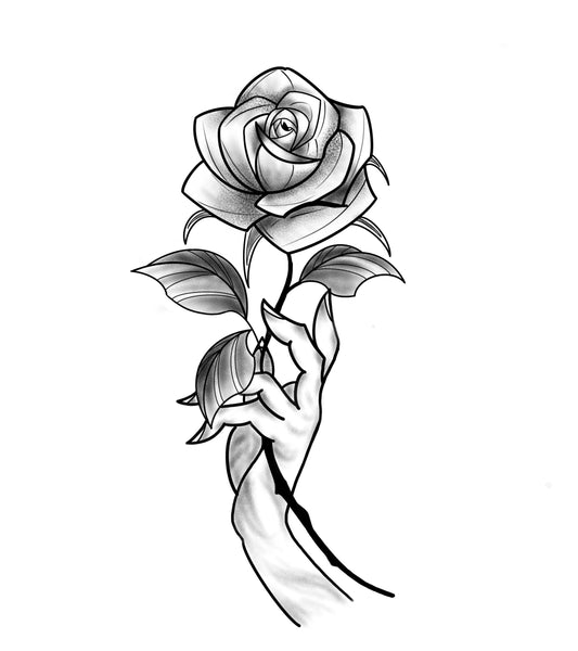 Tatuagem Fine Line Mão com Rosa