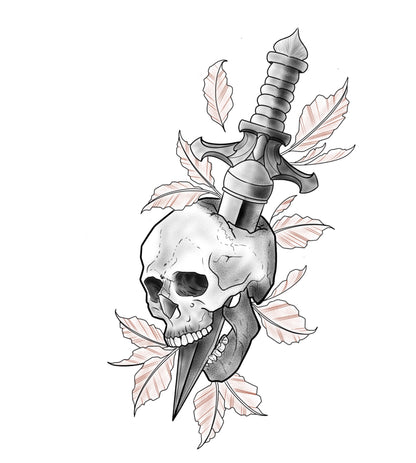 Tatuagem Black Work Caveira com Adaga
