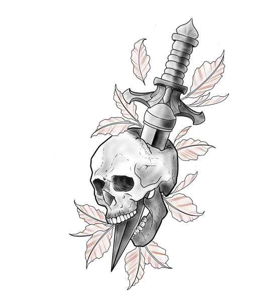 Tatuagem Black Work Caveira com Adaga