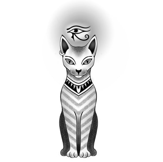 Tatuagem Black Work Gato com Olhos de Horus