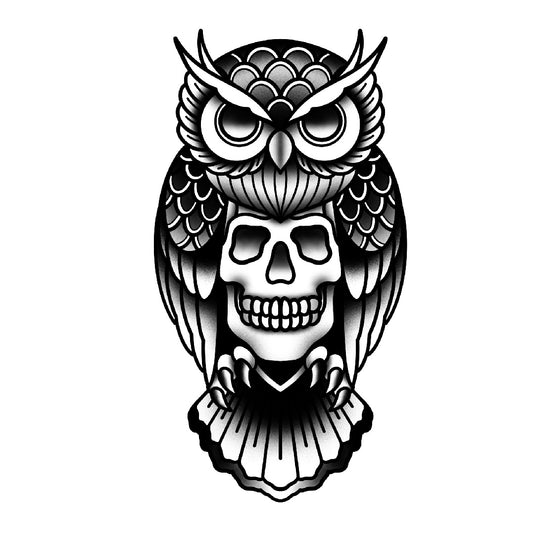 Tatuagem Ols School Coruja com Caveira