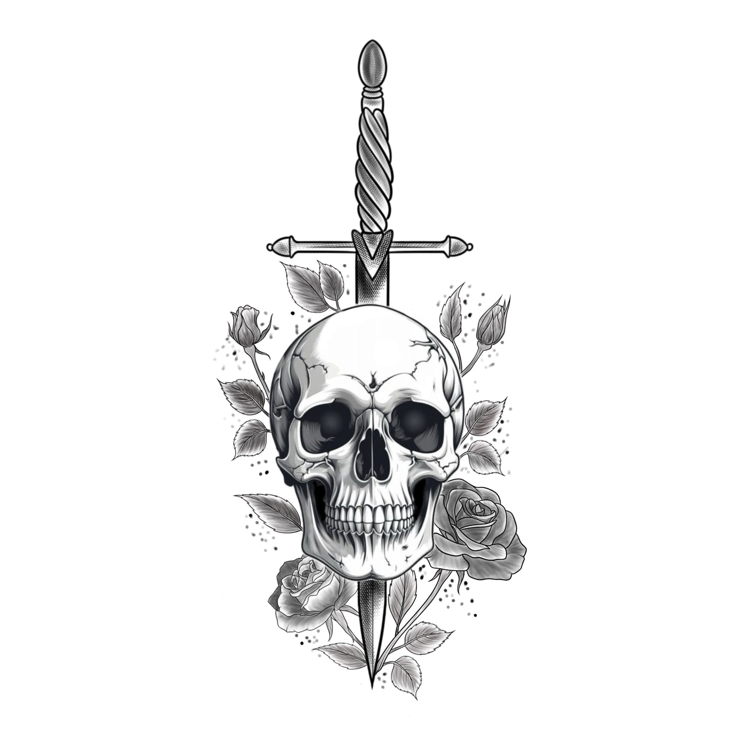 Tatuagem Black Work Caveira Espada e Rosas
