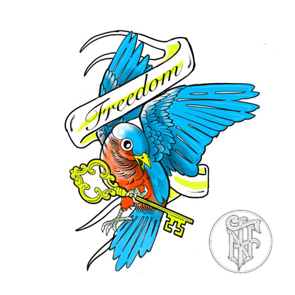 Tatuagem Fine Line Colorida Pássaro da Liberdade