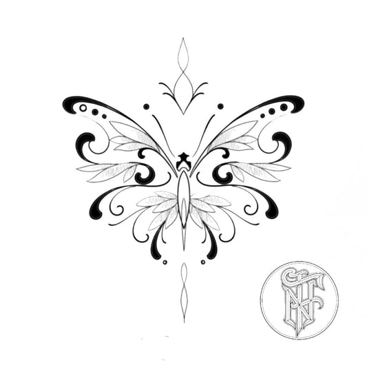 Tatuagem Fine Line Borboleta Floral
