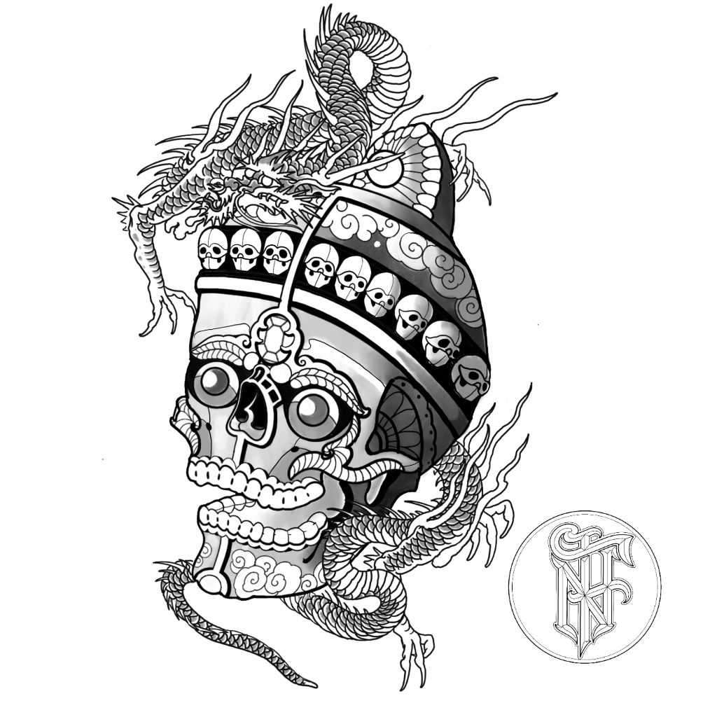 Tatuagem Black Work Caveira Tibetana