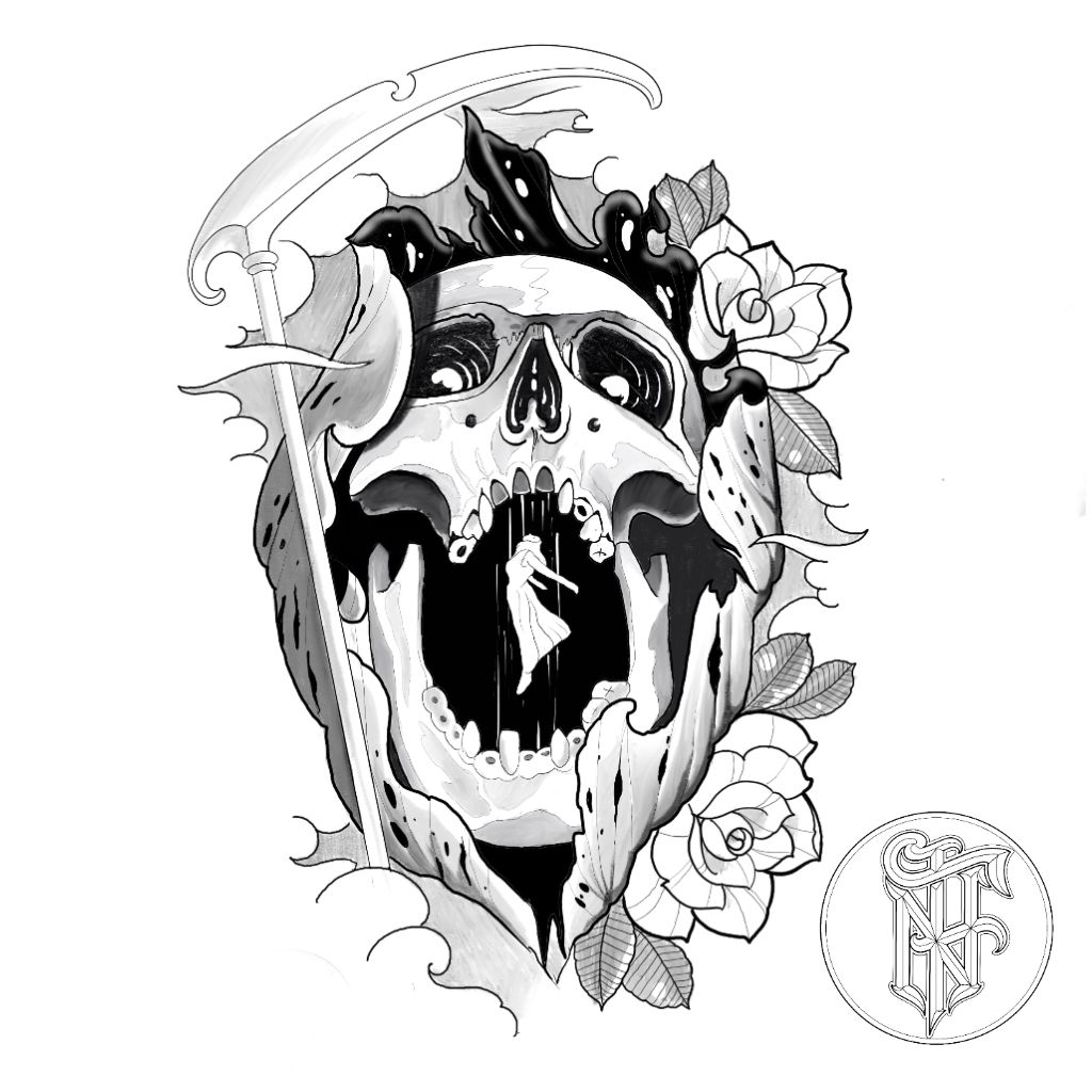 Tatuagem Black Work Caveira da Morte