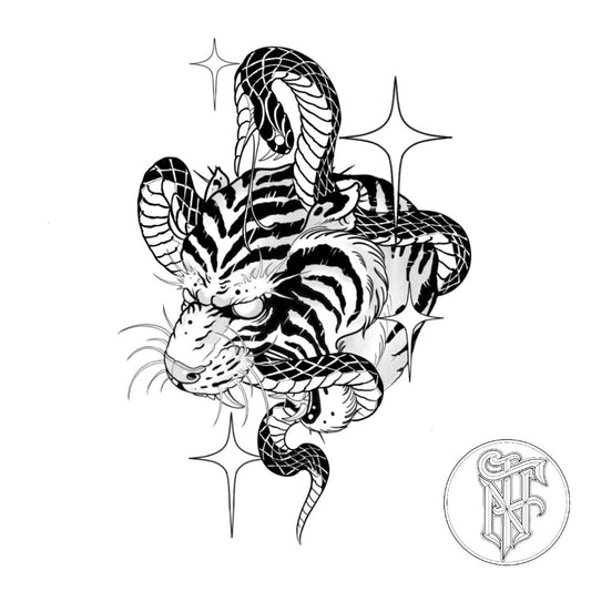Tatuagem Oriental Cabeça de Tigre com Serpente
