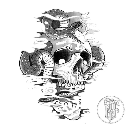 Tatuagem Black Work Serpente e Caveira