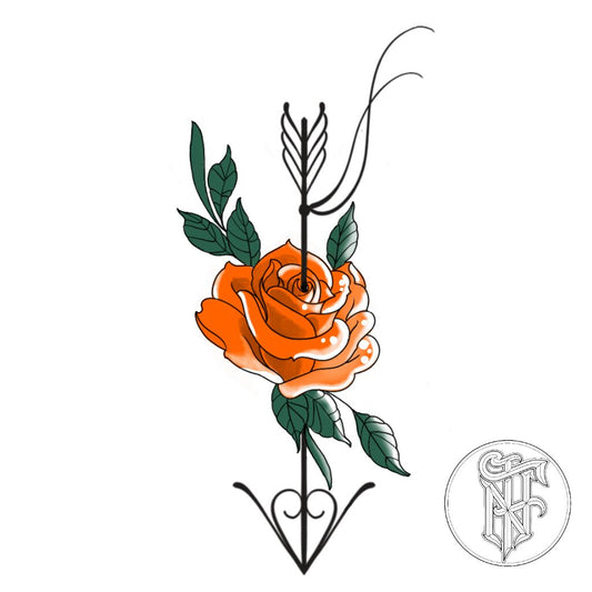 Tatuagem Fine Line Colorida Flecha e Rosa