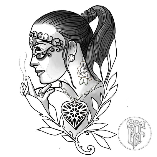 Tatuagem Black Work Mulher Baile de Máscaras