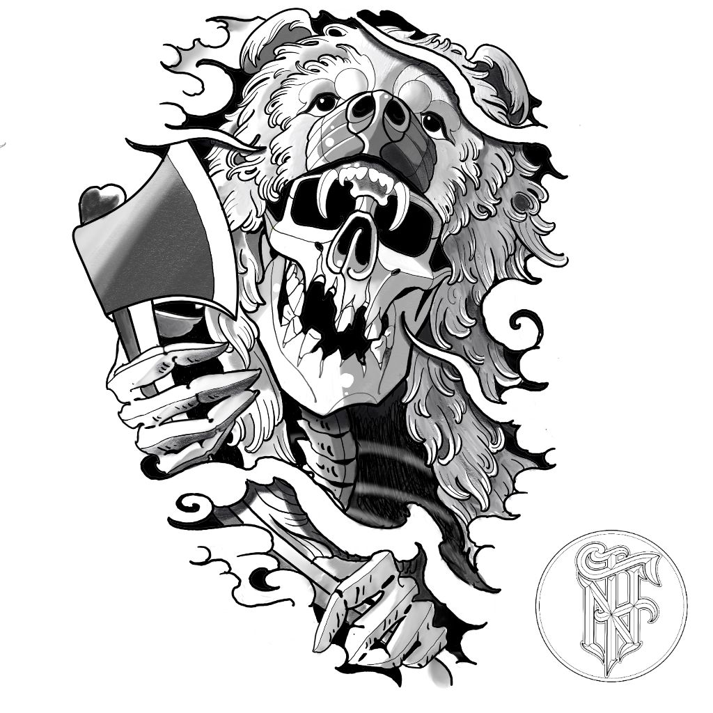 Tatuagem Black Work Caveira Lenhadora