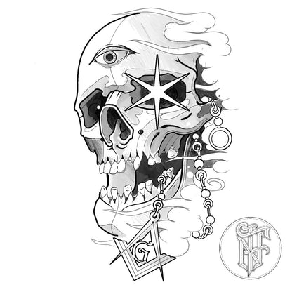 Tatuagem Black Work Caveira Maçonica