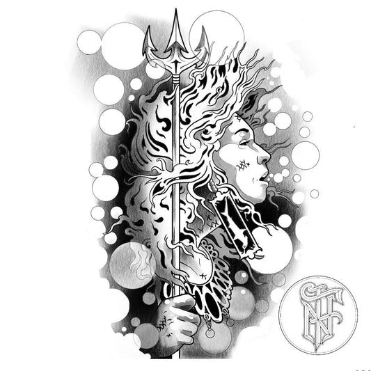 Tatuagem Black Work Sereia Guerreira
