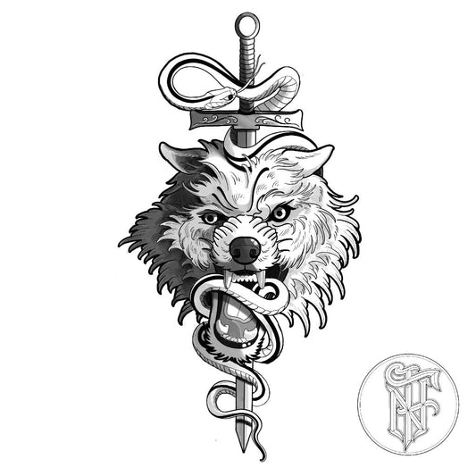 Tatuagem Black Work Lobo e Serpente