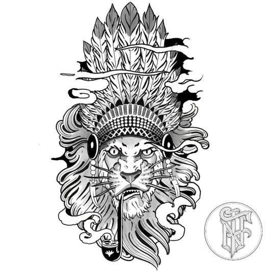 Tatuagem Black Work Leão Apache