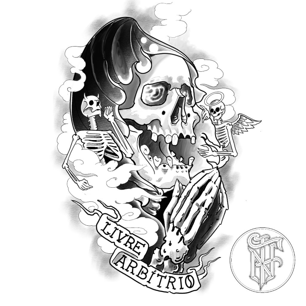 Tatuagem Art Noveau Caveira Livre Arbítrio