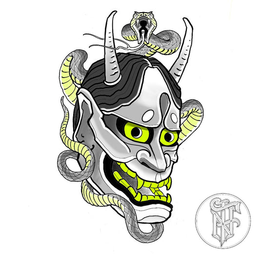 Tatuagem Oriental Hannya com Serpente Colorida