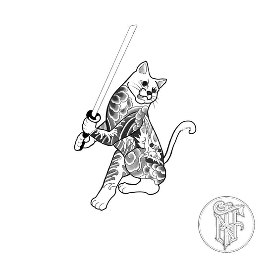 Tatuagem Oriental Gato Samurai