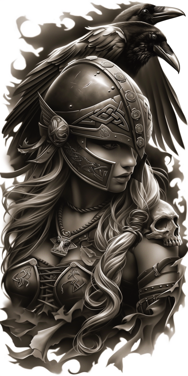 Tatuagem Realismo Black Work Valkiria #13