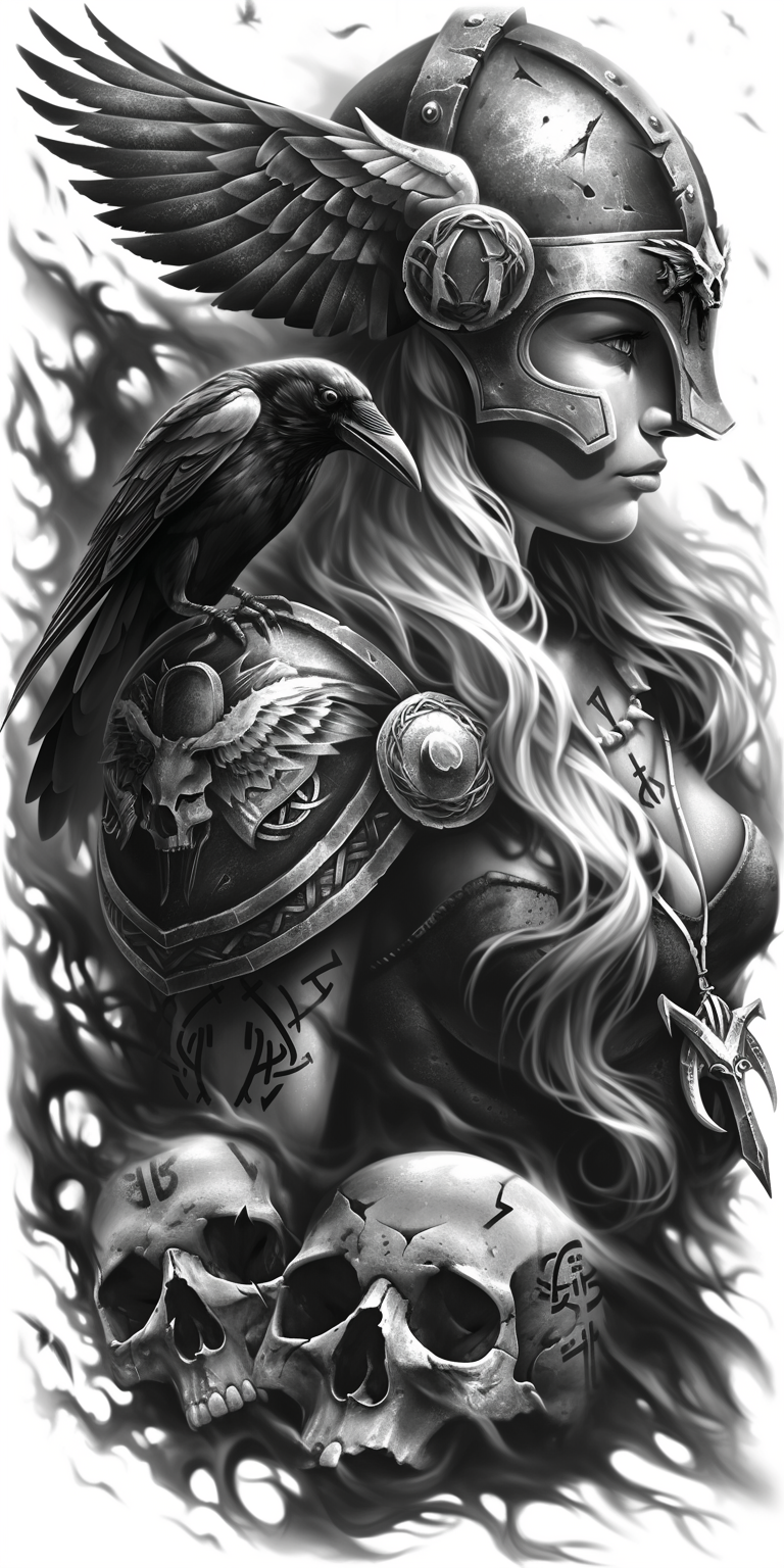 Tatuagem Realismo Black Work Valkiria #10