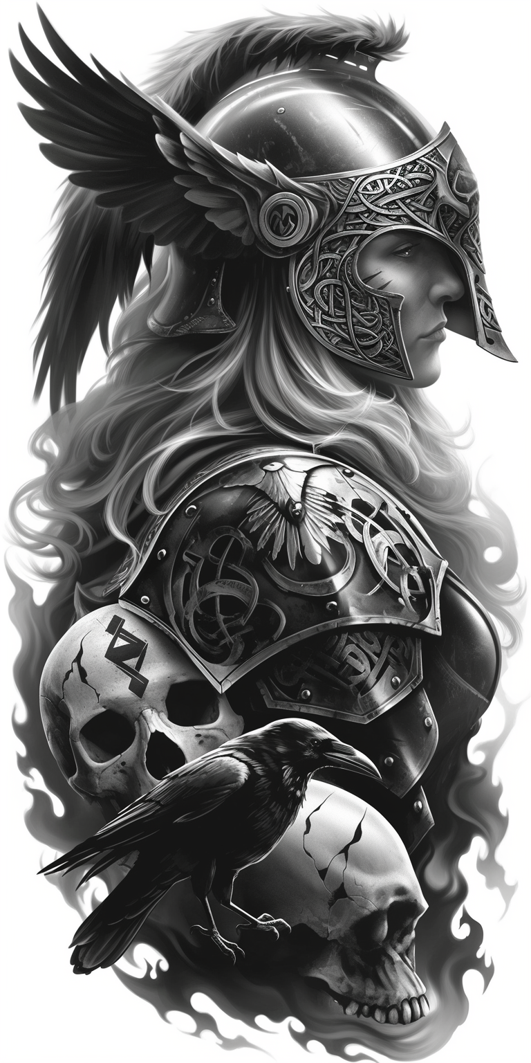 Tatuagem Realismo Black Work Valkiria #19