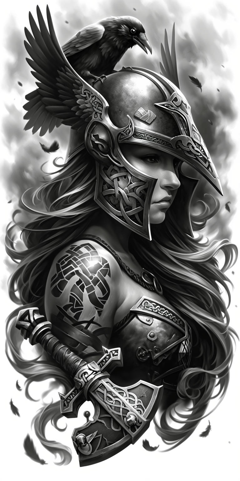 Tatuagem Realismo Black Work Valkiria #27